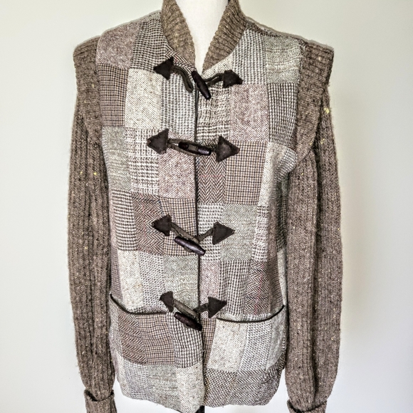 Vintage Irish Wool Patchwork Sweater Coat - Picture 5 of 8
